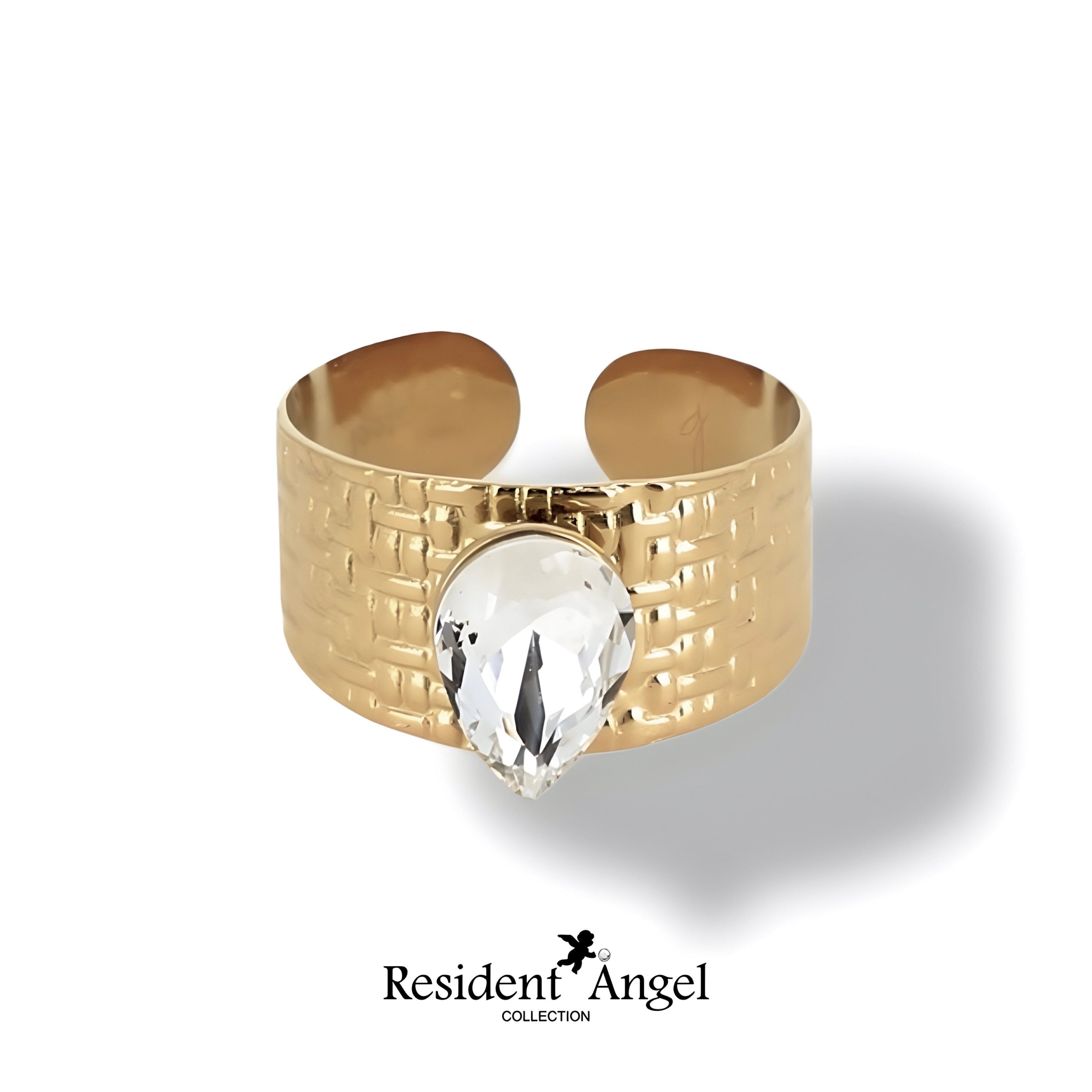Bague DROP Crystal – Manchette Acier Doré & Cristal Goutte